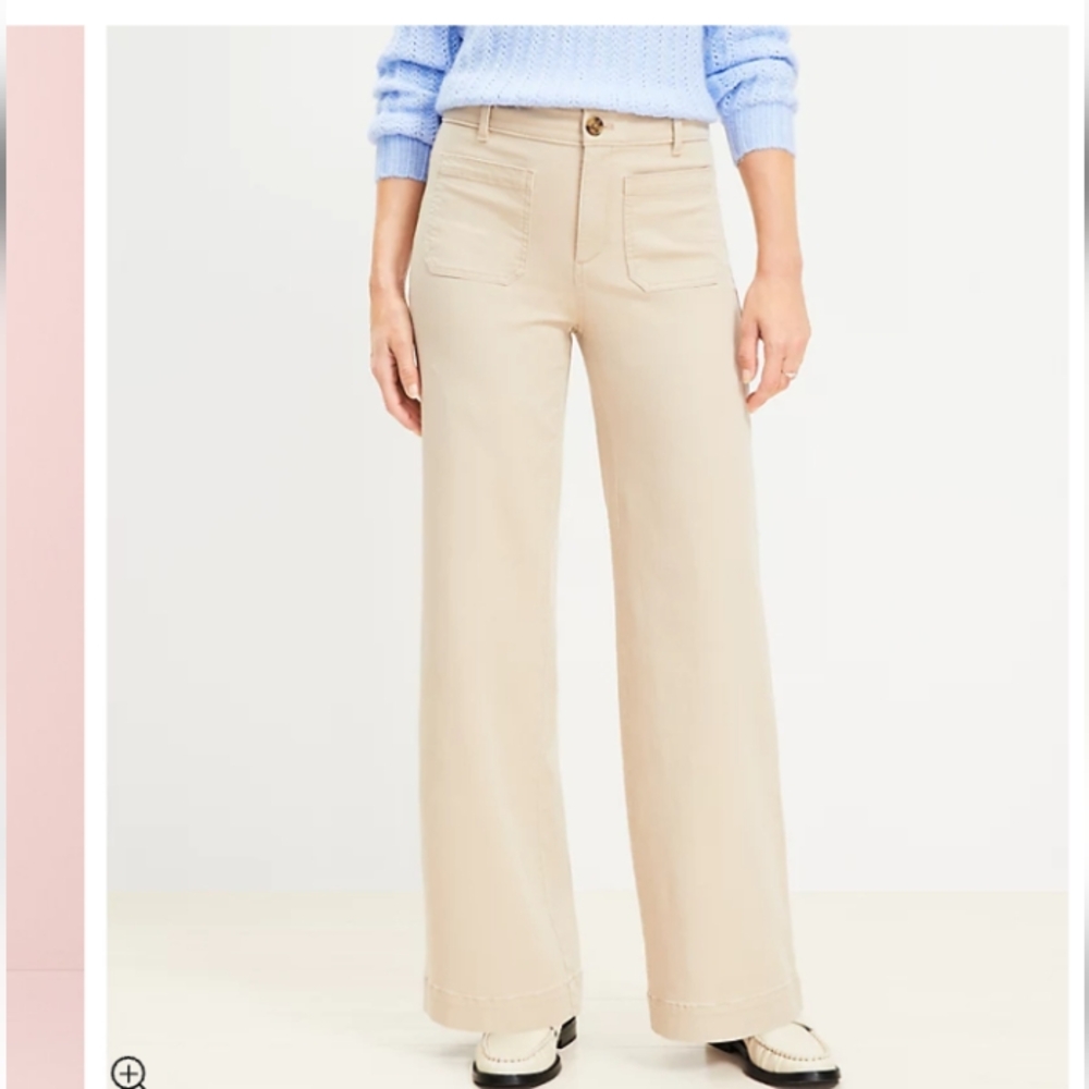 NWOT Women's Ann Taylor Loft Size 12 Palmer Wide Leg Twill Pants In Tan